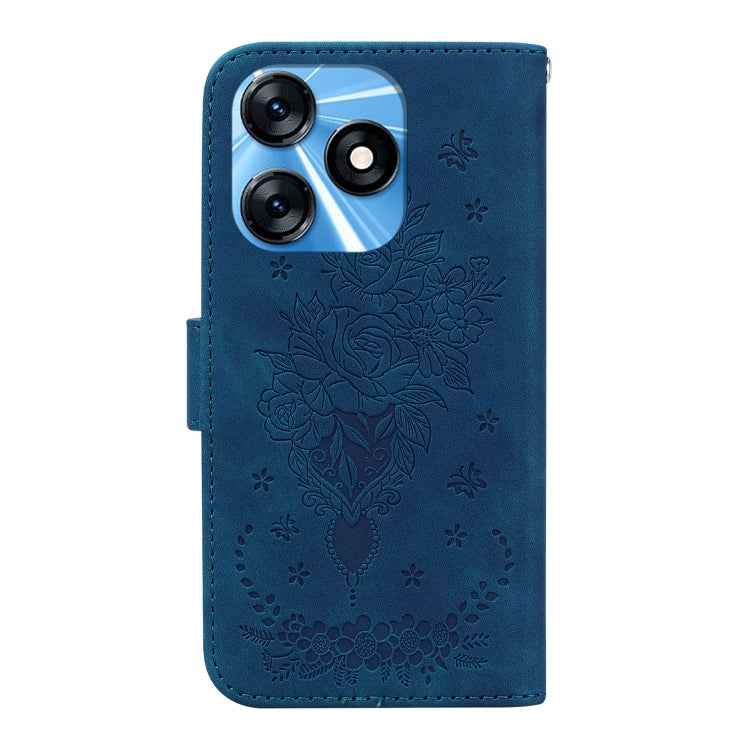 Butterfly Rose Embossed Leather Phone Case, For Tecno Spark 10 / Spark 10C