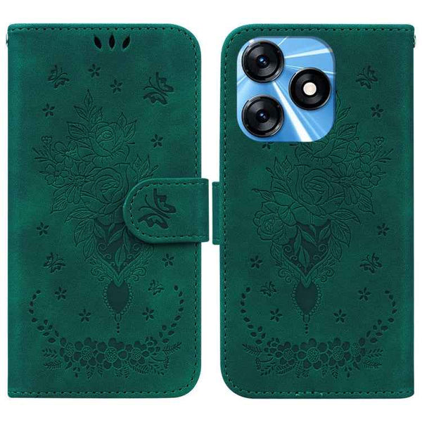 Butterfly Rose Embossed Leather Phone Case, For Tecno Spark 10 / Spark 10C