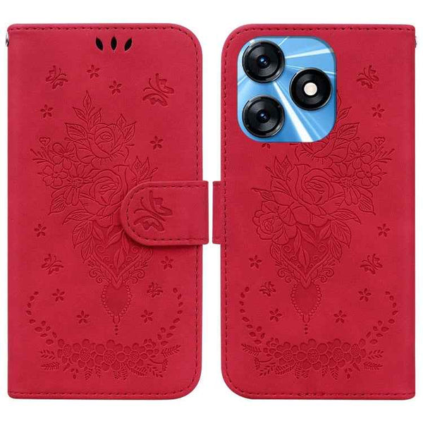 Butterfly Rose Embossed Leather Phone Case, For Tecno Spark 10 / Spark 10C