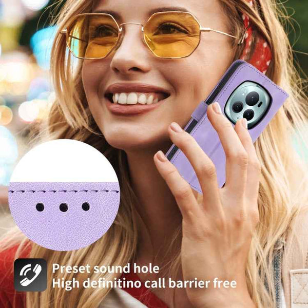 For Honor Magic6 Pro Skin-feel Flowers Embossed Wallet Leather Phone Case(Purple)