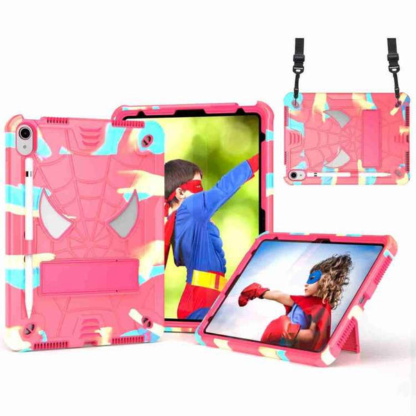 Spider Texture Silicone Hybrid PC Tablet Case with Shoulder Strap, For iPad 10th Gen 10.9 2022, For iPad Pro 11 2021 / Air 5 10.9