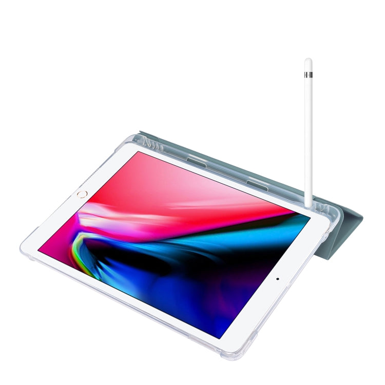 3-folding Electric Pressed Skin Texture Horizontal Flip Shockproof Transparent TPU + PU Leather Case with Holder & Pen Slot & Sleep / Wake-up Function