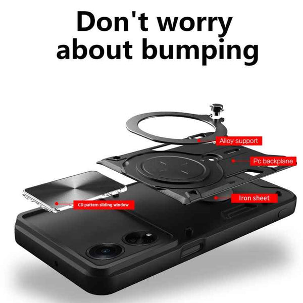 For OPPO F23 5G India / A98 5G / A1 5G CD Texture Sliding Camshield Magnetic Holder Phone Case(Black)