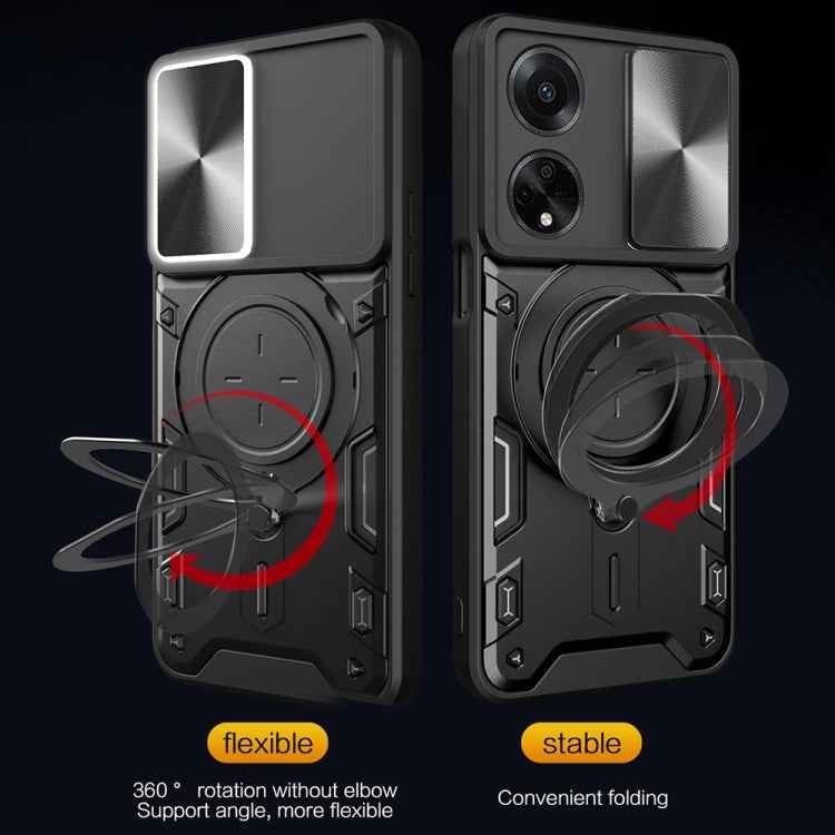 For OPPO F23 5G India / A98 5G / A1 5G CD Texture Sliding Camshield Magnetic Holder Phone Case(Black)