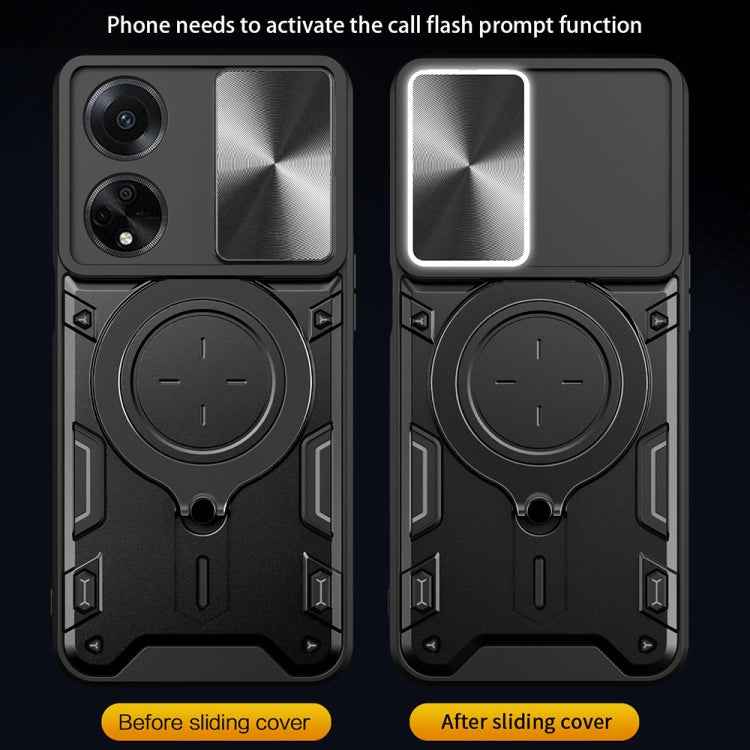 For OPPO F23 5G India / A98 5G / A1 5G CD Texture Sliding Camshield Magnetic Holder Phone Case(Black)