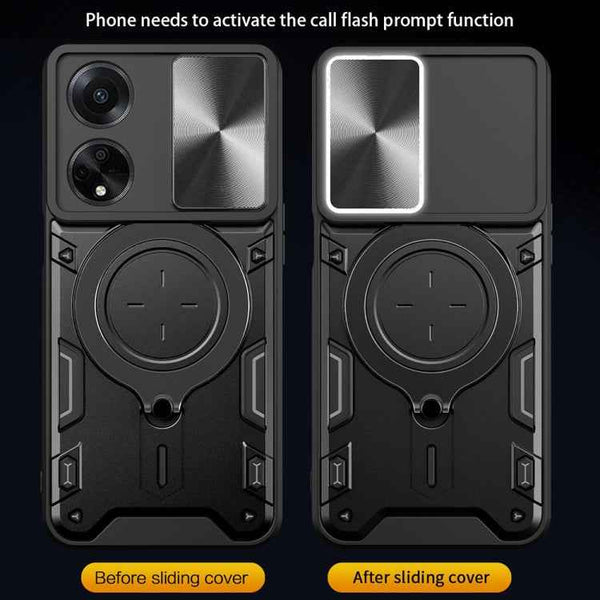 For OPPO F23 5G India / A98 5G / A1 5G CD Texture Sliding Camshield Magnetic Holder Phone Case(Black)