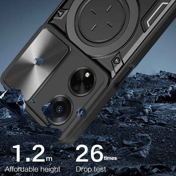 For OPPO F23 5G India / A98 5G / A1 5G CD Texture Sliding Camshield Magnetic Holder Phone Case(Black)