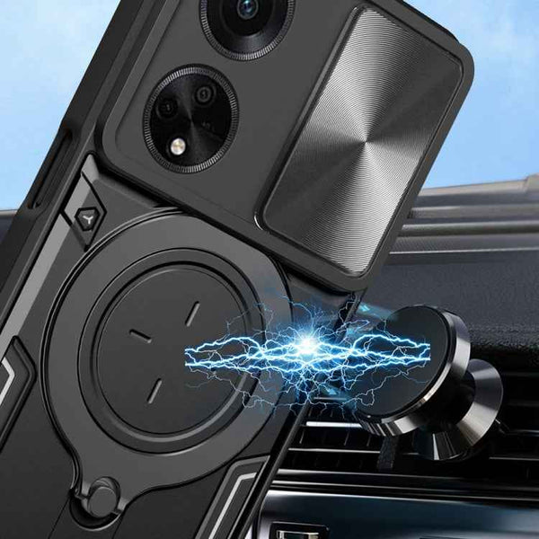 For OPPO F23 5G India / A98 5G / A1 5G CD Texture Sliding Camshield Magnetic Holder Phone Case(Black)