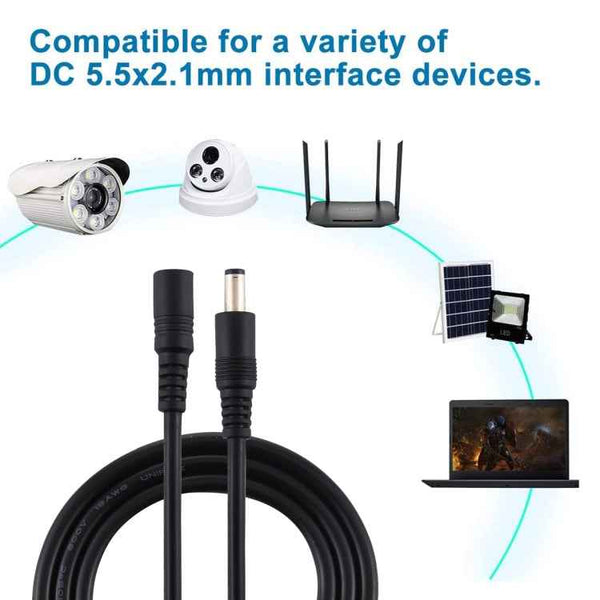 8A 5.5 x 2.1mm Female to Male DC Power Extension Cable,  Length:3m(Black)