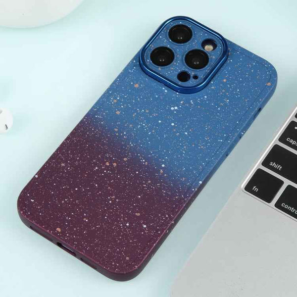 For iPhone 13 Pro Max Gradient Starry Silicone Phone Case with Lens Film(Blue Red)