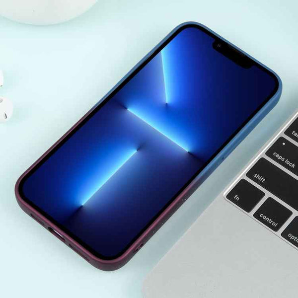 For iPhone 13 Pro Max Gradient Starry Silicone Phone Case with Lens Film(Blue Red)