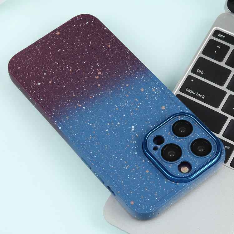 For iPhone 13 Pro Max Gradient Starry Silicone Phone Case with Lens Film(Blue Red)