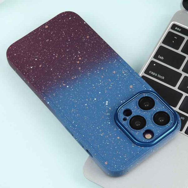 For iPhone 13 Pro Max Gradient Starry Silicone Phone Case with Lens Film(Blue Red)