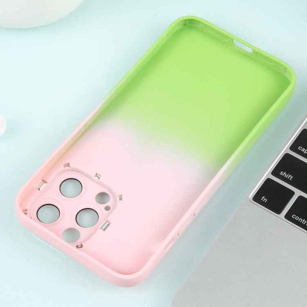 For iPhone 12 Gradient Starry Silicone Phone Case with Lens Film(Pink Green)