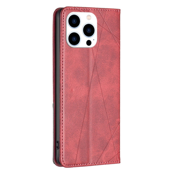 Rhombus Texture Magnetic Leather Phone Case