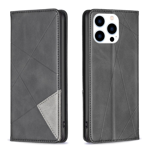 Rhombus Texture Magnetic Leather Phone Case