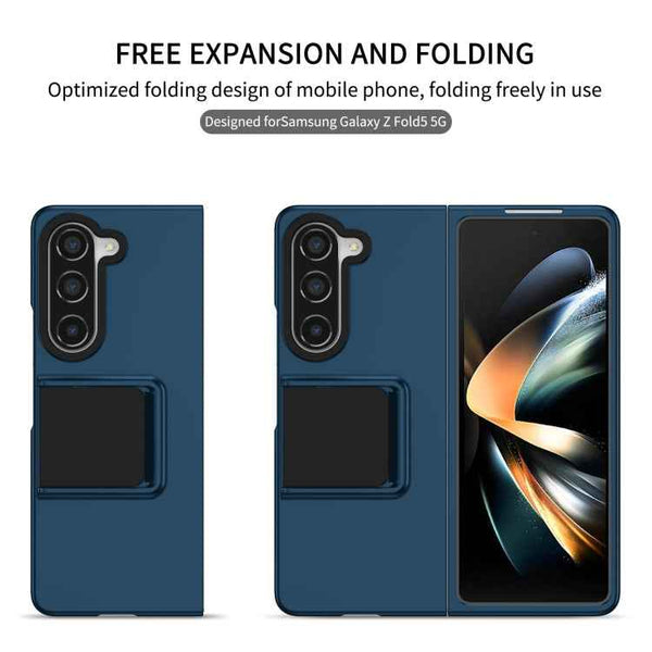 For Samsung Galaxy Z Fold5 Three-dimensional Folding Holder PC Phone Case(Blue)