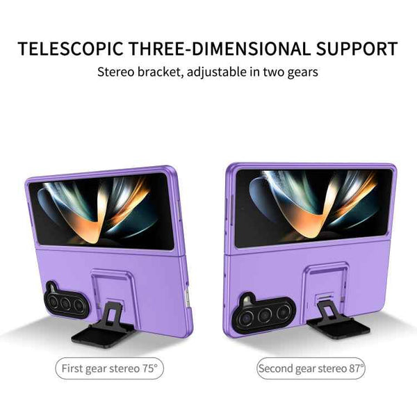 For Samsung Galaxy Z Fold5 Three-dimensional Folding Holder PC Phone Case(Purple)