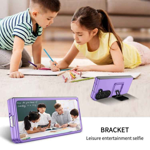 For Samsung Galaxy Z Fold5 Three-dimensional Folding Holder PC Phone Case(Purple)