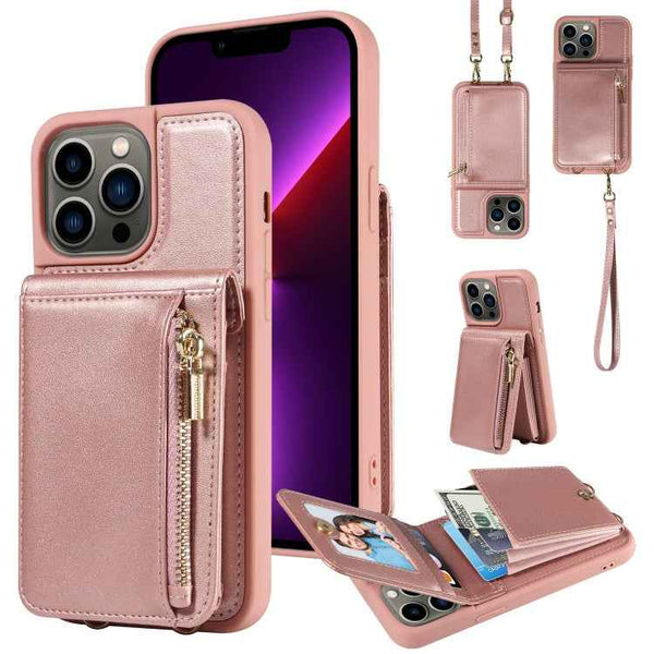 Crossbody Lanyard Zipper Wallet Leather Phone Case, For iPhone SE 2022/ 7 / 8, For iPhone 13 Pro Max, For iPhone 13 Pro, For iPhone 13