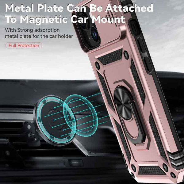 For iPhone 15 Sliding Camshield Holder Phone Case(Rose Gold)