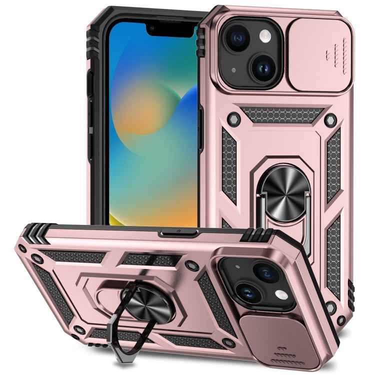 For iPhone 15 Sliding Camshield Holder Phone Case(Rose Gold)