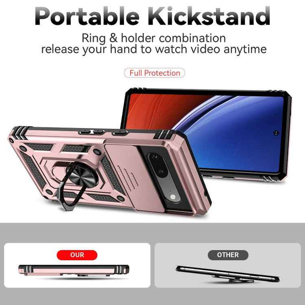 For Google Pixel 7a Sliding Camshield Holder Phone Case(Rose Gold)
