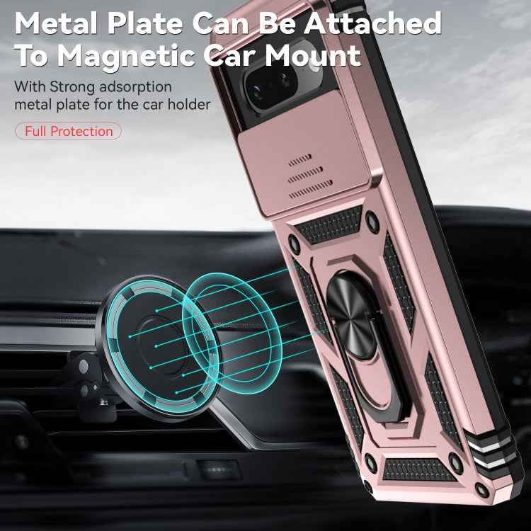 For Google Pixel 7a Sliding Camshield Holder Phone Case(Rose Gold)