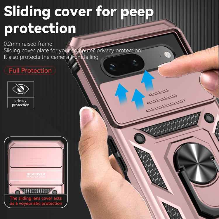 For Google Pixel 7a Sliding Camshield Holder Phone Case(Rose Gold)