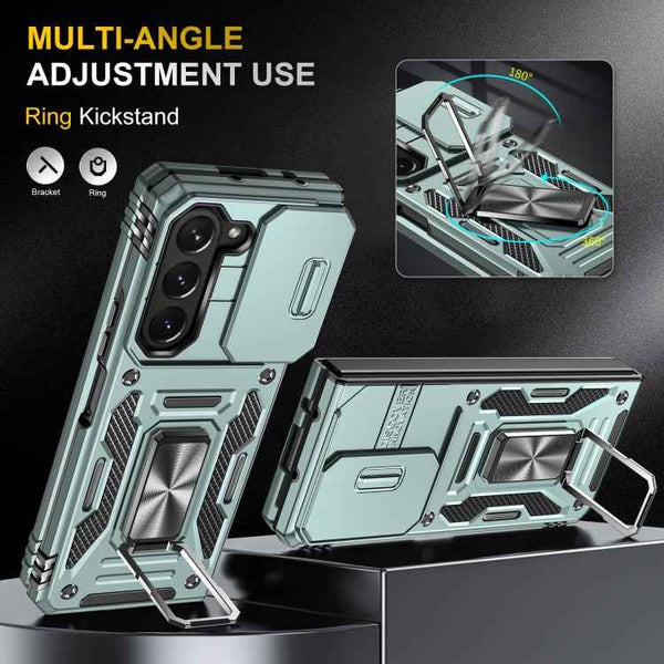 For Samsung Galaxy Z Fold5 5G Armor PC  TPU Camera Shield Phone Case(Alpine Green)