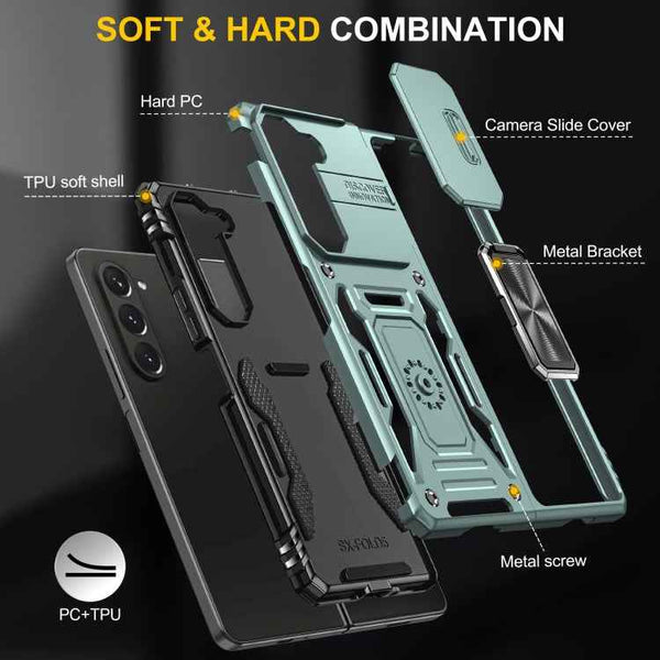 For Samsung Galaxy Z Fold5 5G Armor PC  TPU Camera Shield Phone Case(Alpine Green)