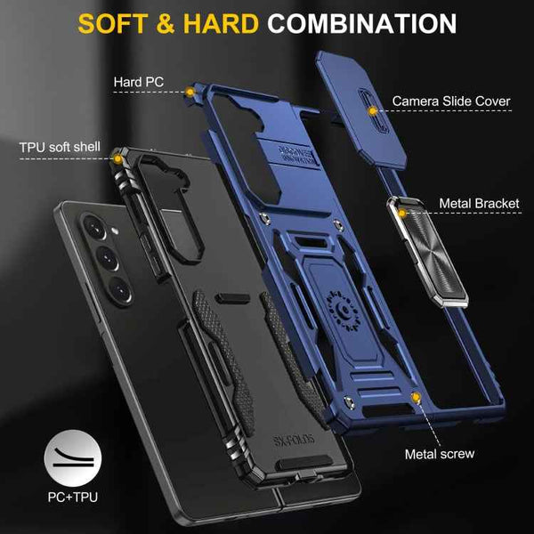 For Samsung Galaxy Z Fold5 5G Armor PC + TPU Camera Shield Phone Case(Navy Blue)