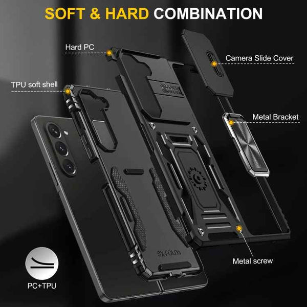 For Samsung Galaxy Z Fold5 5G Armor PC + TPU Camera Shield Phone Case(Black)