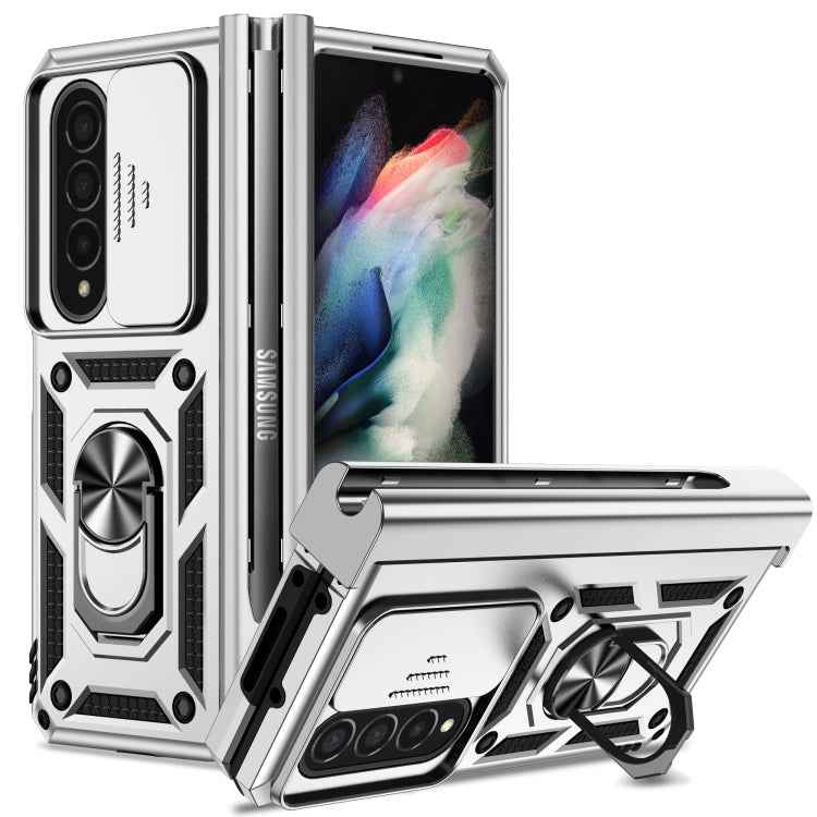 For Samsung Galaxy Z Fold4 Sliding Camshield Holder Phone Case(Silver)