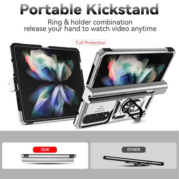 For Samsung Galaxy Z Fold4 Sliding Camshield Holder Phone Case(Silver)