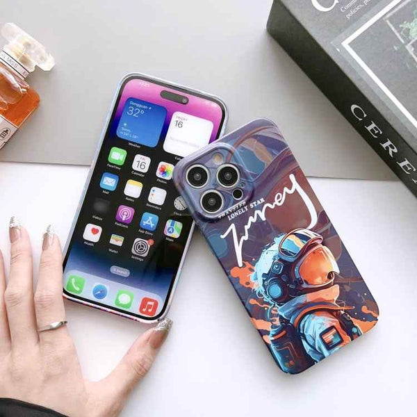 For iPhone 11 Pro Max Painted Pattern Precise Hole PC Phone Case(Orange Paint Astronaut)
