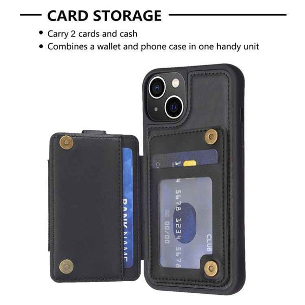 For iPhone 14 Plus BF27 Metal Ring Card Bag Holder Phone Case(Black)