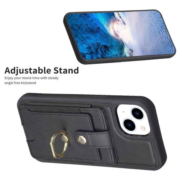 For iPhone 14 Plus BF27 Metal Ring Card Bag Holder Phone Case(Black)
