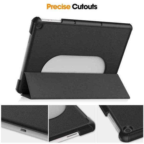 For Google Pixel Tablet Custer Pure Color 3-Fold Holder Smart Leather Tablet Case(Black)