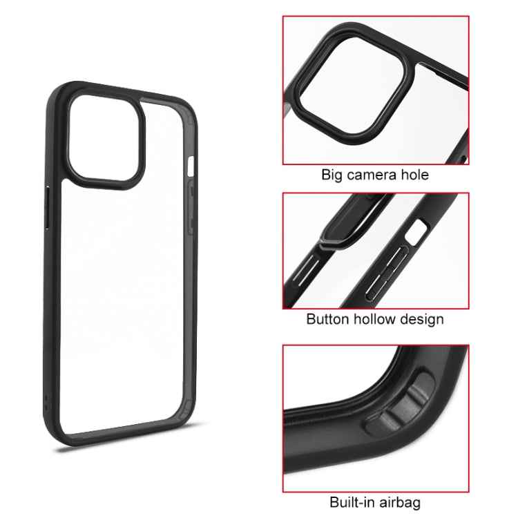 For iPhone 15 Pro Frosted TPU  Transparent PC Phone Case(Black)