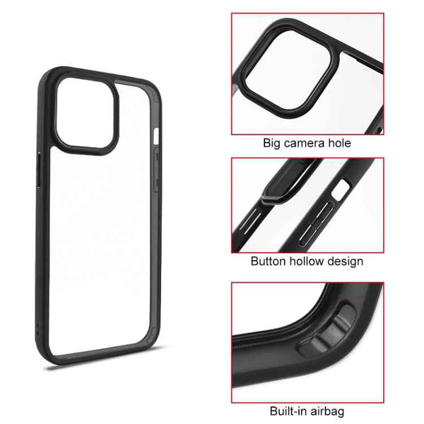 For iPhone 15 Pro Frosted TPU  Transparent PC Phone Case(Black)