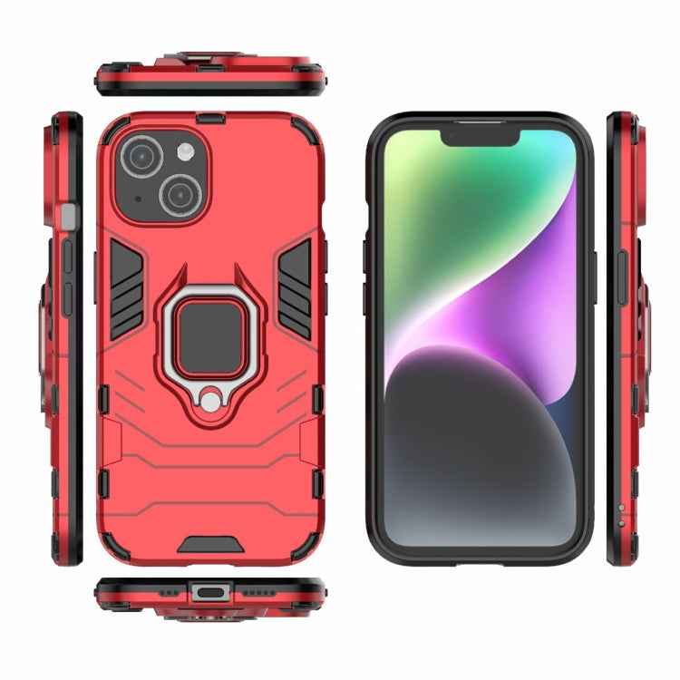 For iPhone 15 Shockproof PC + TPU Holder Phone Case(Red)