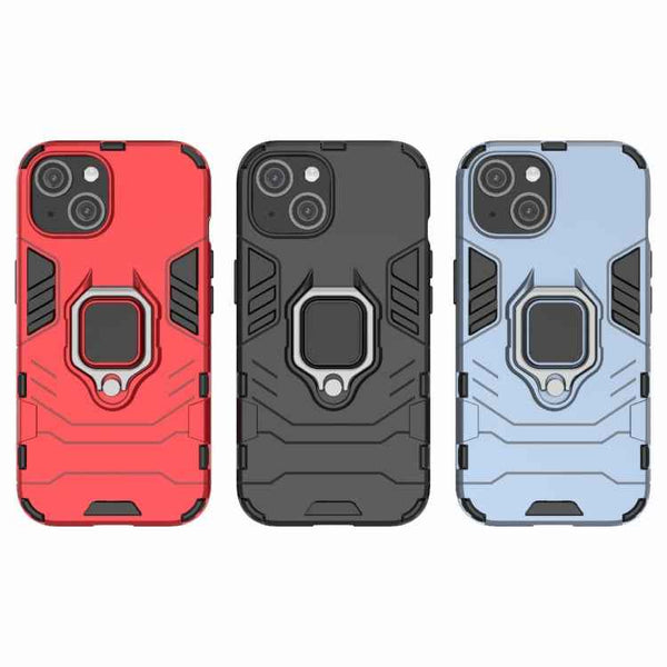 For iPhone 15 Shockproof PC + TPU Holder Phone Case(Red)
