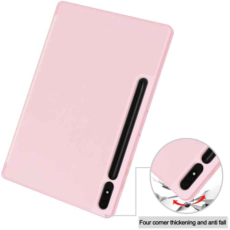 For Samsung Galaxy Tab S9+ 3-Fold Pure Color TPU Smart Leather Tablet Case with Pen Slot(Pink)