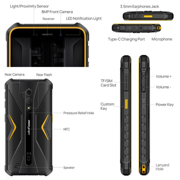 Ulefone Armor X12 Pro, IP68/IP69K Rugged Phone, 5.45 inch Android 14 MediaTek Helio G36 Octa Core, Network: 4G, NFC