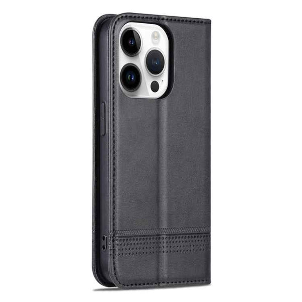 For iPhone 15 Pro Max AZNS Magnetic Calf Texture Flip Leather Phone Case(Black)