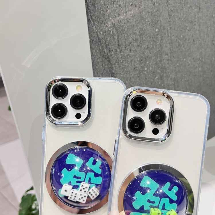 For iPhone 13 Electroplated Lens Ring Transparent Phone Case(Green Dice)