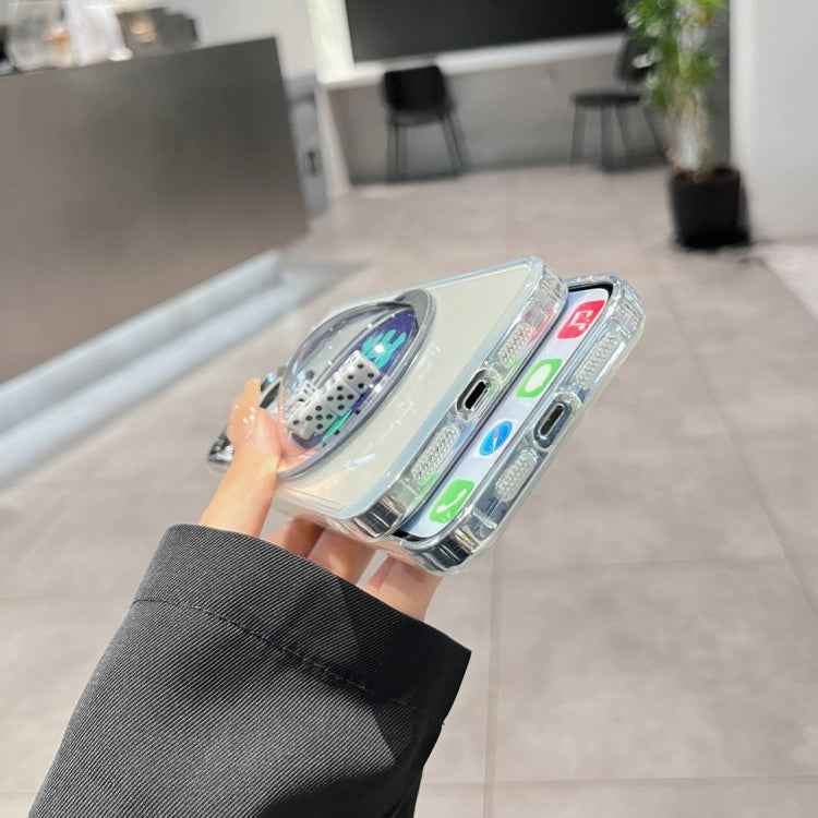 For iPhone 13 Electroplated Lens Ring Transparent Phone Case(Green Dice)