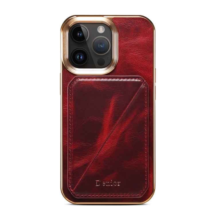 For iPhone 13 Pro Max Denior Oil Wax Leather Electroplating Card Slot Holder Phone Case(Red)
