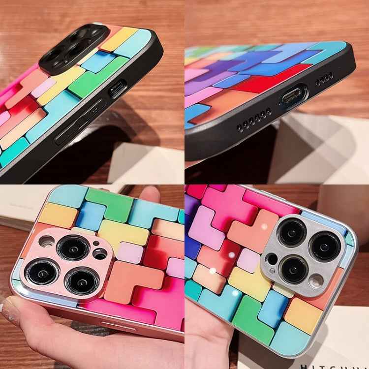 For iPhone SE 2022 / SE 2020 / 8 Colorful Toy Bricks Pattern Shockproof Glass Phone Case(Black)